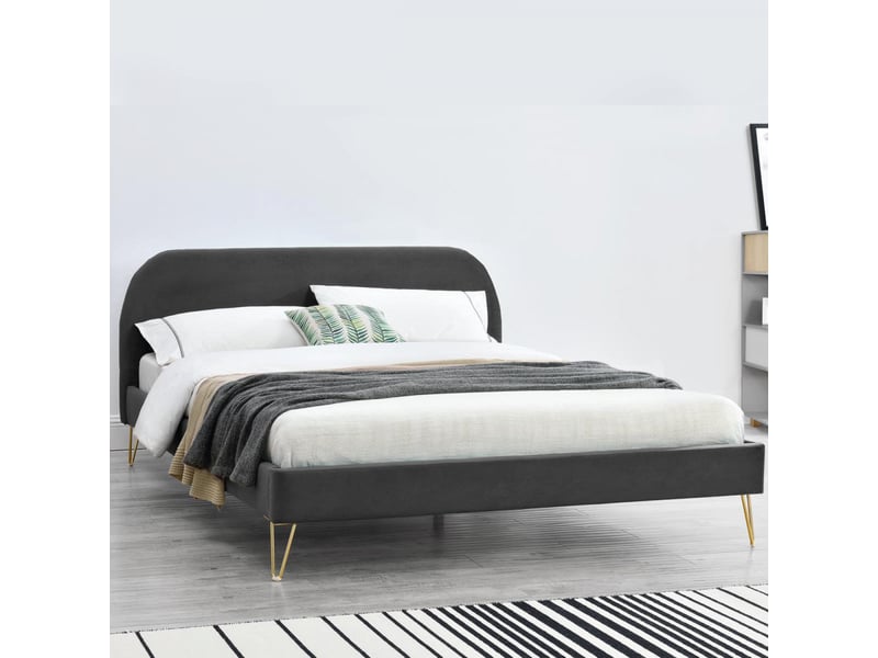 Structure de lit 160 x 200 cm en velours et laiton gris phoenix  - Conforama B