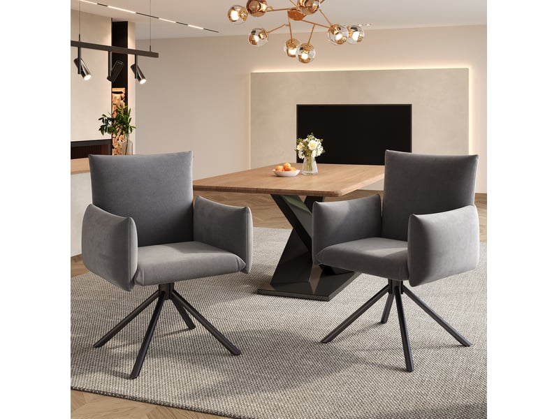  Lot de 2 chaises de salle à manger pivotantes 360° en velours gris avec pieds en métal  - Conforama B