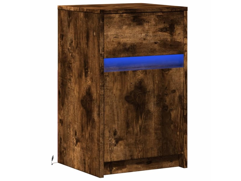 Table de chevet - cabinet de chevet - table de nuit et lumières led chêne fumé bois d'ingénierie - Conforama D