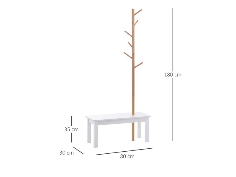  Porte-manteau arbre avec banc, 6 crochets, entréecouloir, bamboumdf, 80x30x180 cm.  - Conforama D