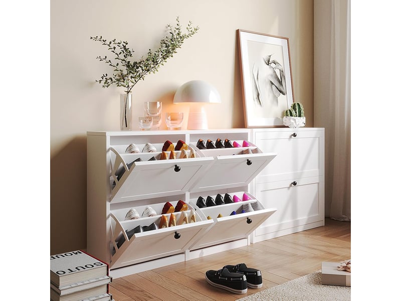  Étagère à chaussures étroite, meuble à chaussures 105x24x80cm (blanc)  - Conforama E