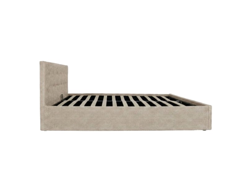  Lit coffre 140x190 velours côtelé taupe avec tête de lit terre de nuit  - Conforama D