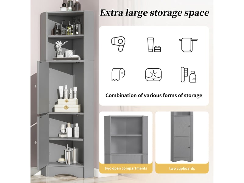  Meuble d'angle de salle de bain avec étagère réglable gris 36.5 x 36.5 x 155 cm WF314510AAE - Conforama D