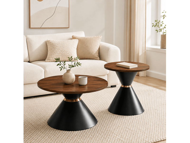  Lot de 2 tables basses gigognes coniques ø70x42.5 cm et ø50x50.5 cm noyer noir  - Conforama D