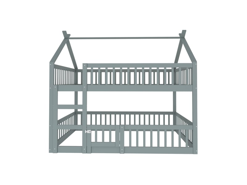  Lit superposé enfant 140x200 cm avec escalier et garde-corps bois gris sans matelas  - Conforama A
