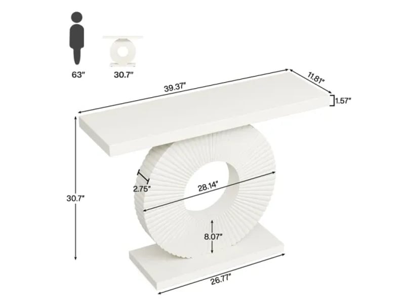  Table console d'entrée en mdf et métal blanc 100x30x79 cm  - Conforama C