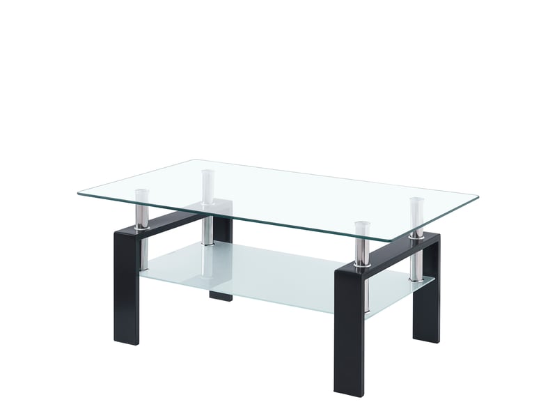  Table basse en verre trempé transparent 100 x 60 x 44 cm, double plateau, style moderne  - Conforama A