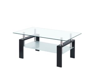Table basse en verre trempé transparent 100 x 60 x 44 cm, double plateau, style moderne