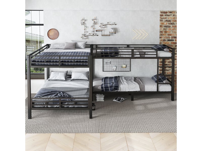  Lit superposé 90x200 cm et 140x200 cm avec échelle trois marches, cadre de lit en métal, sans matelas, noir  - Conforama C