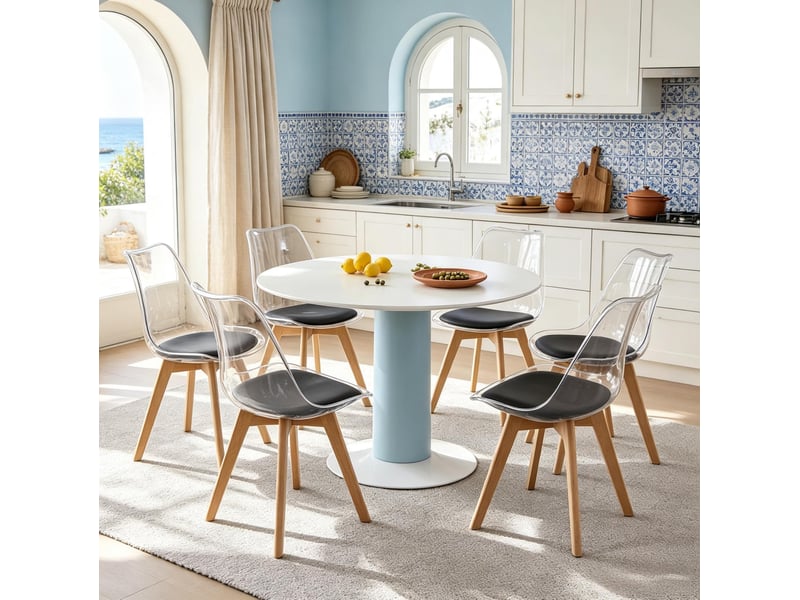  Lot de 6 chaises de salle à manger noires en bois et similicuir, hauteur 83 cm  - Conforama D