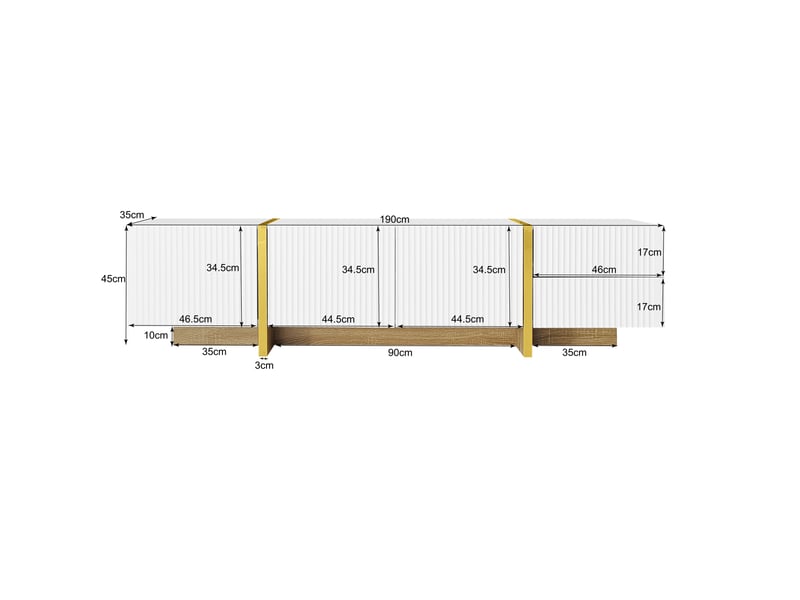  Meuble tv - 190 cm - blancor - 2 tiroirs - 3 portes - capacité 60 kg  - Conforama R