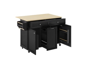 Îlot de cuisine sur roulettes avec plan de travail extensible, meuble de rangement noir avec tiroirs, 140x40x92 cm