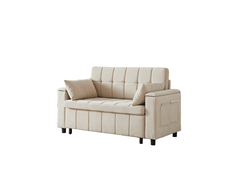Canapé convertible 2 places 148,6 x 81,3 cm beige en chenille, couchage d'appoint et rangements latéraux - Conforama D