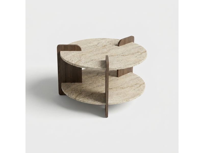  Table basse ronde avec étagère de rangement oalla - beige  - Conforama A
