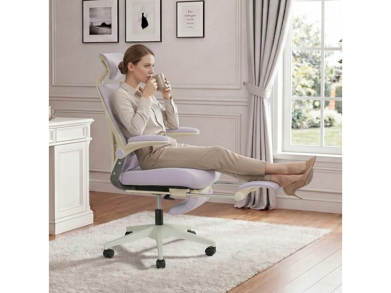  Chaise de bureau ergonomique pliable avec appui-tête 3d et soutien lombaire - lpospi - maille et mousse - violet  - Conforama B