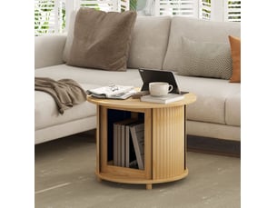 Table basse ronde avec rangement caché en bambou ø60 x 45 cm cravdom