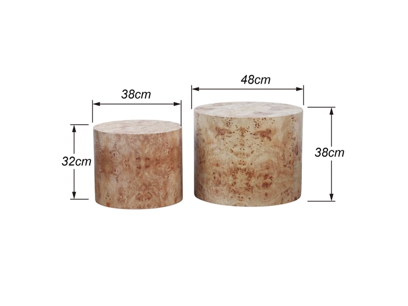  Tables basses gigognes ulevr rondes lot de 2, ø 48 et ø 38 cm, mdf plaqué loupe de bois naturel  - Conforama C