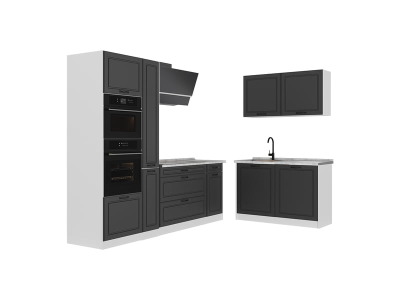  Vicco cuisine en angle, anthracite campagneblanc, 230 x 120 cm plan de travail marbre  - Conforama A