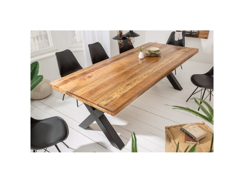  Table de salle à manger loden – bois massif de manguier verni – 240 cm – style industriel  - Conforama C