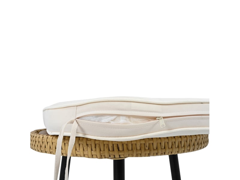  Salon de jardin 5 pièces ø46 cm – blanc et naturel – 2 fauteuils, 2 poufs et table ronde en rotin tressé  - Conforama E