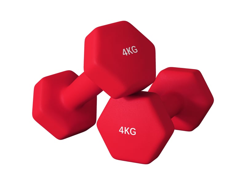  Ensemble de 2 haltères hexagonales, 2 x 4 kg, en métal et plastique avec poignée antidérapante, 19 x 9 x 9 cm, rouge  - Conforama B