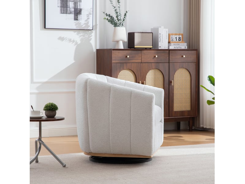 Fauteuil pivotant en chenille ivory avec base métallique, rotation à 360°  - Conforama D