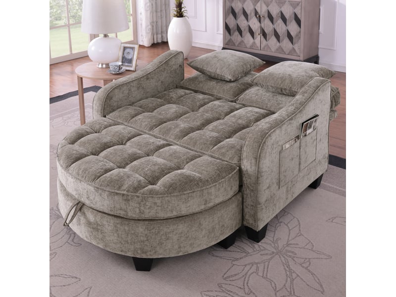 Canapé-lit convertible 1 place en tissu marron avec pouf de rangement, idéal pour les petits espaces - Conforama E