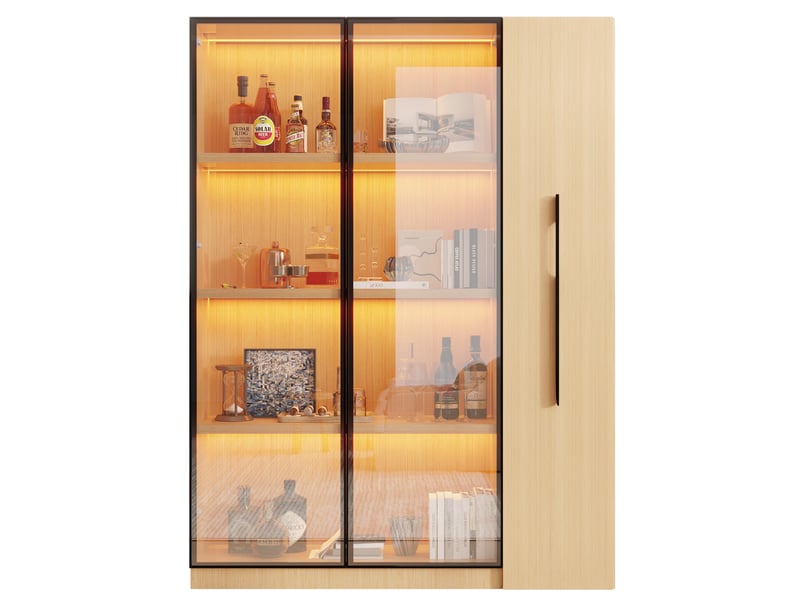  Vitrine avec porte en verre et rangement latéral coulissant mdf coloris chêne N880P3128678N - Conforama A