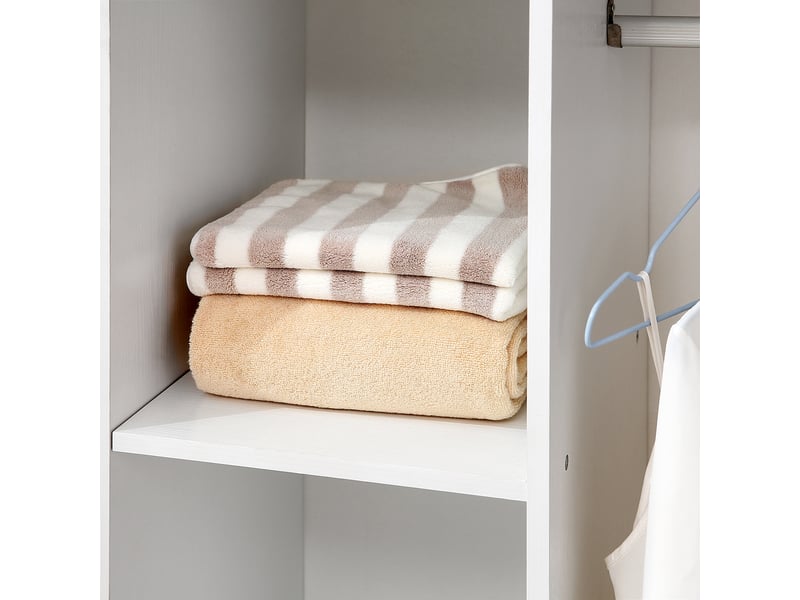  Portant à vêtements penderie mobile avec roulettes 3 étagères latérales + grand espace penderie blanc panneaux particules  - Conforama W