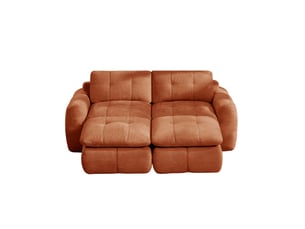 Canapé modulaire 2 places sans cadre avec 2 ottomanes et assise profonde, revêtement en chenille orange