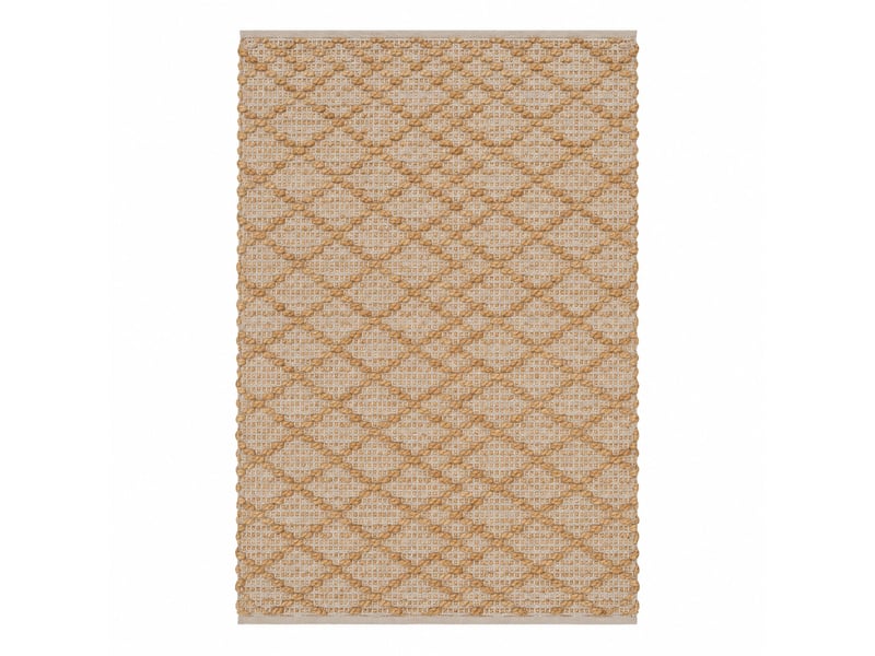  Tapis de sol rectangulaire en jute et coton naturel tissé motif losanges, coloris naturel - longueur 180 x largeur 120 cm  - Conforama A