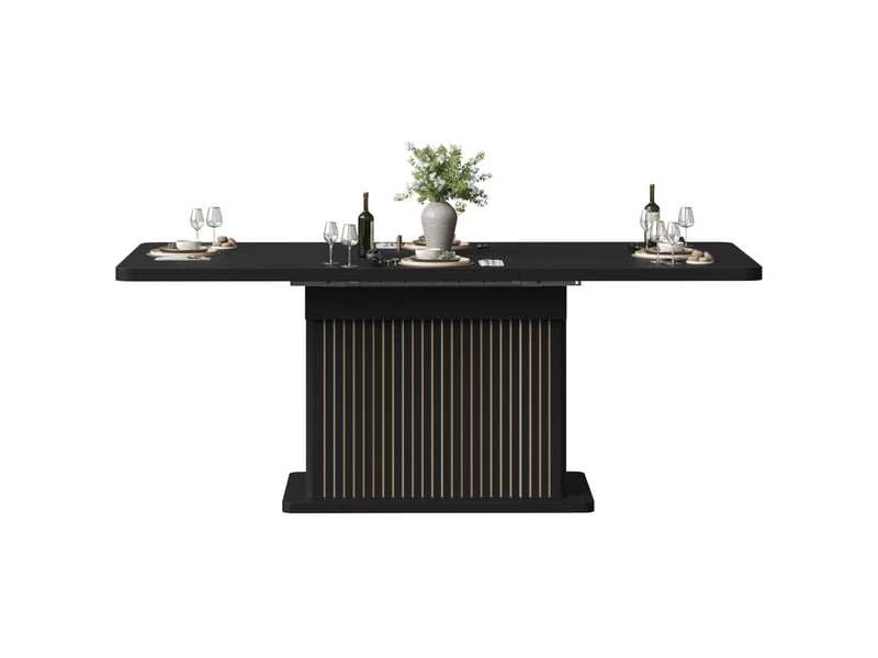 Table de salle à manger extensible avec rangement caché et étagères, style moderne, noir mat, 120 × 80 × 76 cm  - Conforama A
