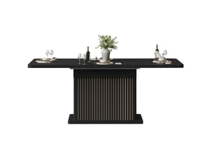 Table de salle à manger extensible avec rangement caché et étagères, style moderne, noir mat, 120 × 80 × 76 cm
