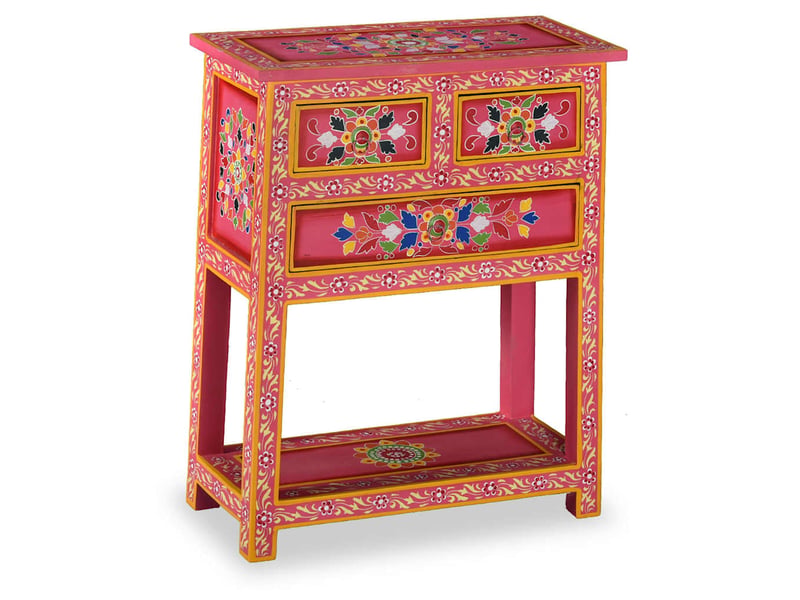 Buffet salon, buffet de rangement avec tiroirs bois massif de manguier peinture rose - Conforama B