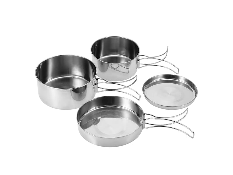 Ensemble de 4 ustensiles de cuisine portables en acier inoxydable pour camping, pique-nique, extérieur, casseroles, poêles, assiettes, vaisselle - Conforama E