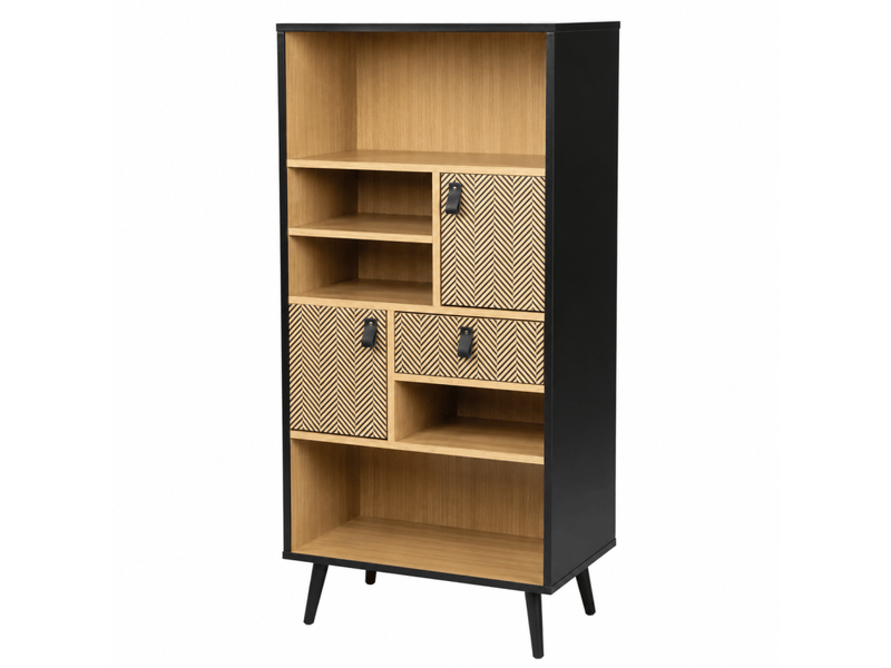  Bibliothèque chelsea avec rangements et poignées effet cuir - 60 x 40 x h140 cm - effet bois et noir  - Conforama A