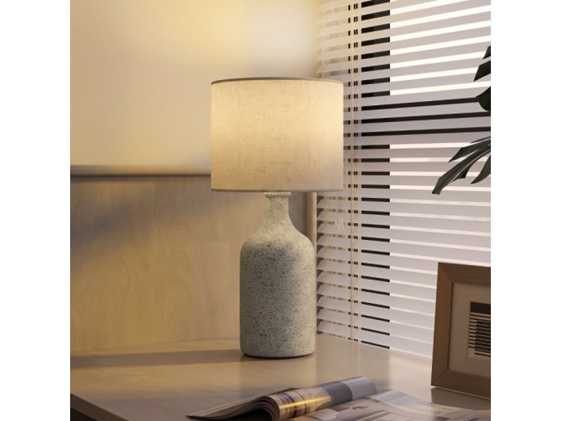  Lampe de table en céramique sable et beige, abat-jour en lin, 22 x 22 x 45 cm, pour chevet et bureau  - Conforama E
