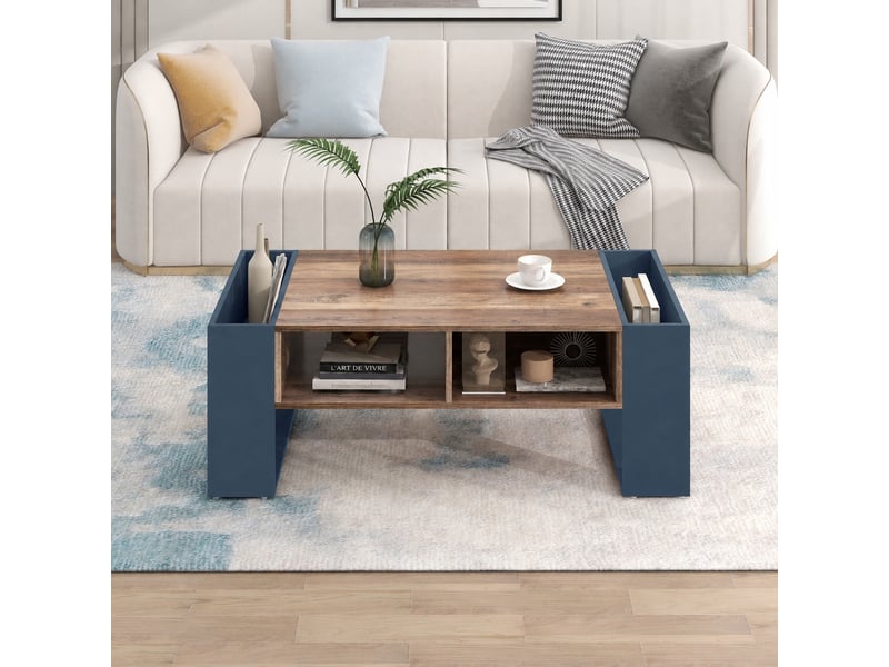  Table basse anthracite et effet bois avec tiroir sans poignée, 111 x 60 x 40 cm  - Conforama B