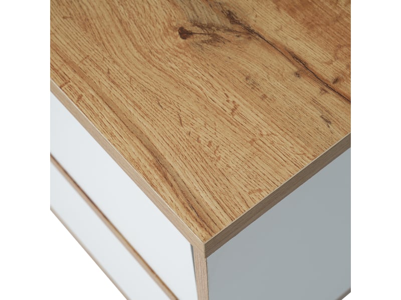 Meuble tv blanc et bois 175 cm style campagne avec 4 portes - Conforama R