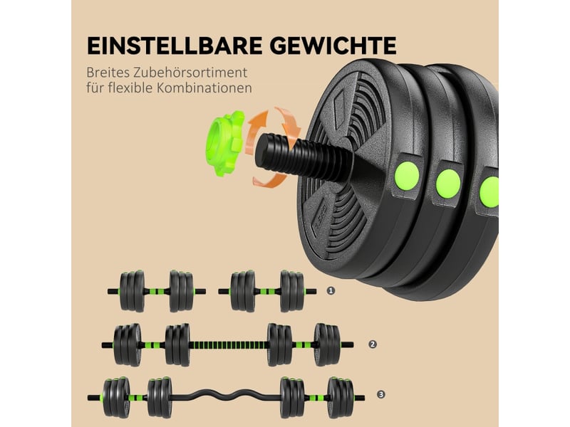 Kit d'haltères réglables 25 kg, set d'haltères multifonction 3 en 1 avec barre pour entraînement à domicile - Conforama E
