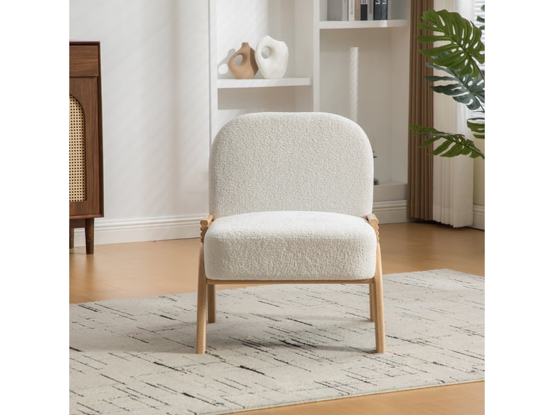 Fauteuil de salon scandinave - 62 x 73 x 77,5 cm - fauteuil d'appoint  et pieds en bois massif -tissu chenille - ivoire  - Conforama E