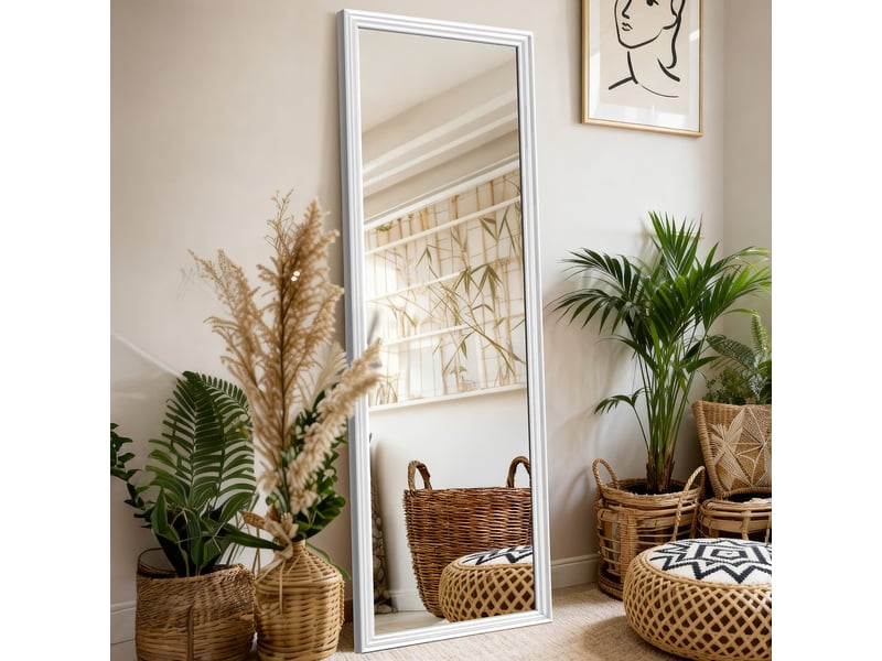  Miroir pleine longueur blanc 160 x 50 cm, cadre bois et pied métallique réglable  - Conforama D