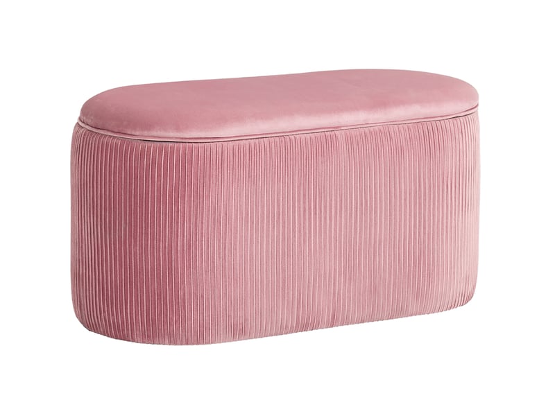  Banquette de rangement 81x40x41 cm rose en polyester, assise rembourrée de style rétro pour entrée et salon  - Conforama A