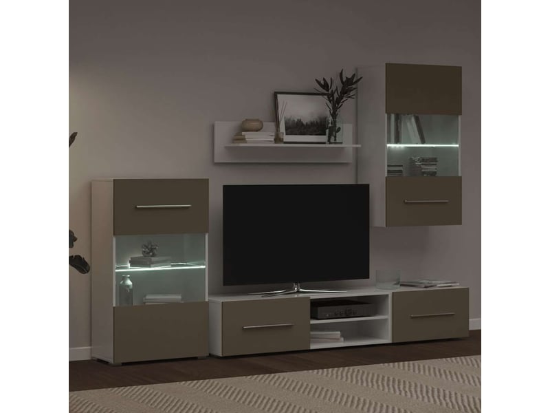  Meubles tv avec lumière led 5 pcs gris pierre bois d'ingénierie  - Conforama D