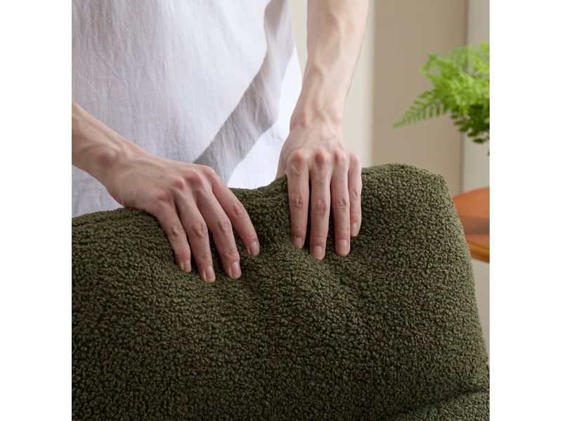  Rocking-chair à dossier haut avec assise ergonomique et poche latérale en tissu teddy vert, 75 × 63 × 104 cm  - Conforama D
