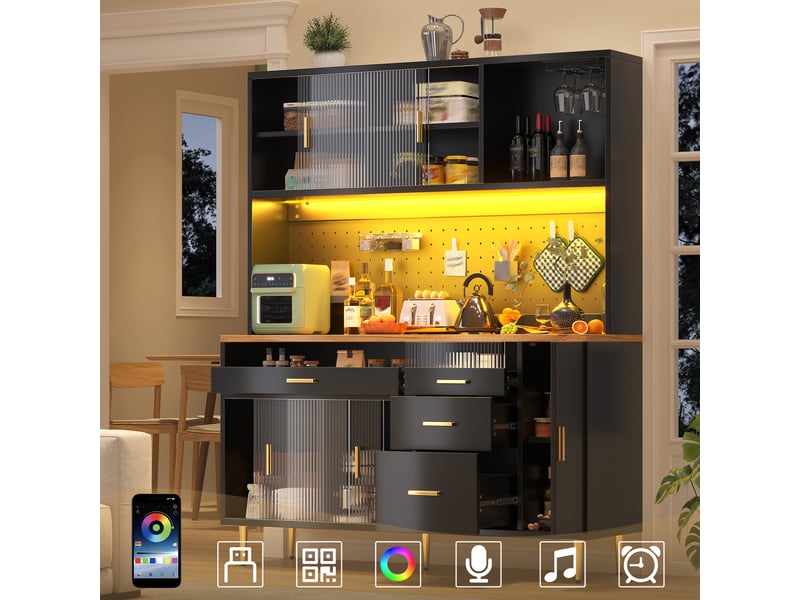  Meuble de cuisine muvano noir avec éclairage led et portes coulissantes, 145 × 24 × 171 cm  - Conforama B