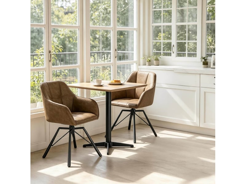Lot de 2 chaises de salle à manger pivotantes à 360° en simili cuir marron - Conforama B