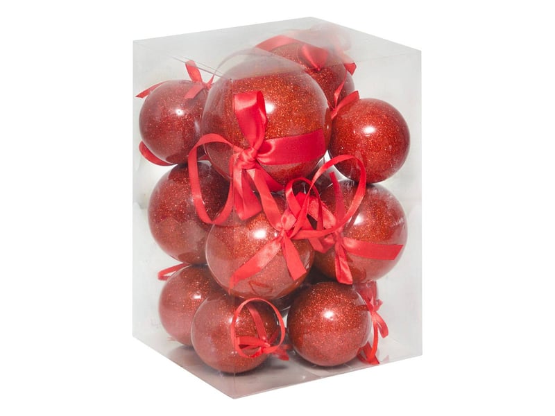  Lot de 14 boules de noël pailletées nœud 21cm rouge  - Conforama A