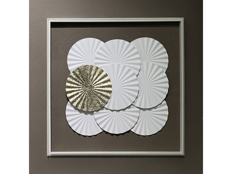  Tableau peinture à l'huile relief rond blanc et doré cadre aluminium  - Conforama C