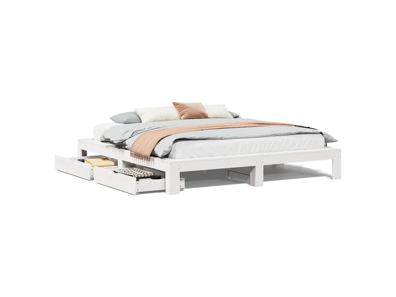 Lit double- lit adulte - cadre de lit sans matelas blanc 200x200 cm bois massif de pin - Conforama A
